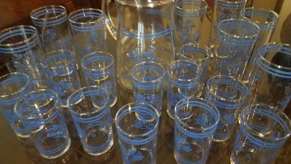 Pfaltzgraff pitcher and glasses
