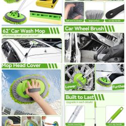 8Pcs Car Wash Kit, 62’’ Car Wash Brush with Long Handle, Microfiber Carwash Kit Set, Car Washing Supplies for Cars RV Truck Exterior  62" Extra Long C