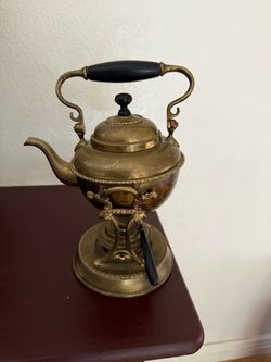 Vintage Victorian Brass  Tea Pot Kettle w/  Warmer Stand