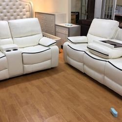 New GS4106 White Bonded Leather 2pc Sofa Loveseat Livingroom Set 