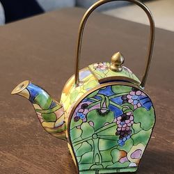 Empress Arts Enameled Brass Miniature Teapot Grapes Design 1997 Decorative Mini