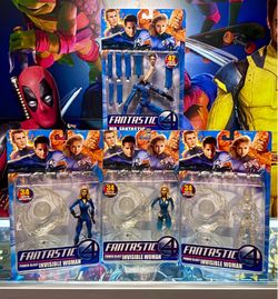 Marvel F4 Movie (Ioan Gruffudd) Reed Richards Mr. Fantastic / (Jessica Alba) Sue Storm Invisible Woman Variants Phasing & Transparent 6” Toy Biz NRFP