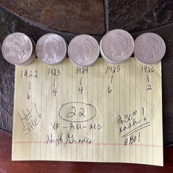 22) SILVER PEACE DOLLARS - HIGH GRADES at BELOW W WHOLESALE PRICE!  KEY DATES AND RANGES!