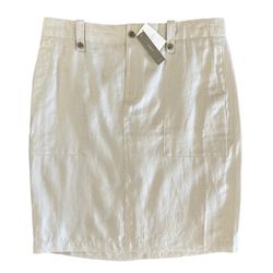 NWT $98 J Crew Women's Size 14 100% Linen Pencil Skirt Beige Pockets Knee Length