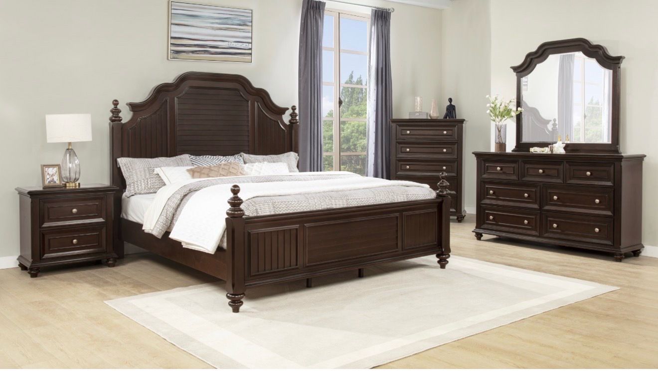 New Solid wood dark brown queen bedroom set Home Decor Furniture Lehigh