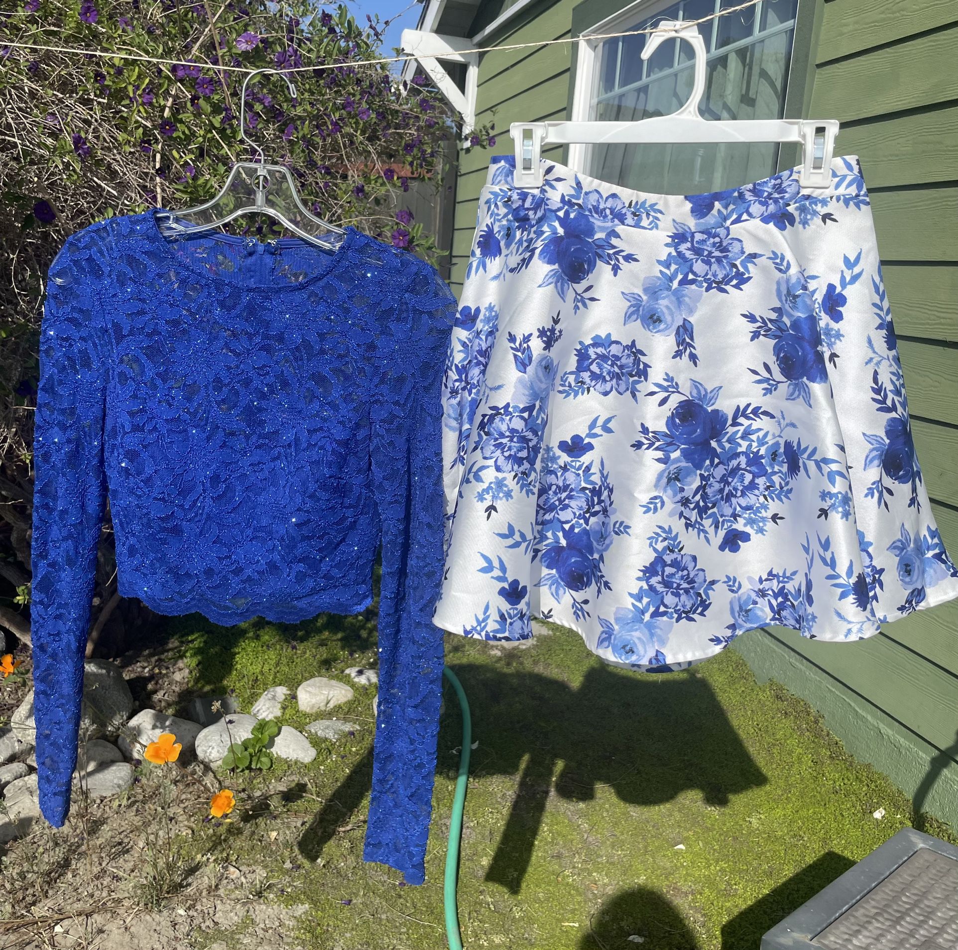Blue Sparkly & Floral 2-Piece Dress