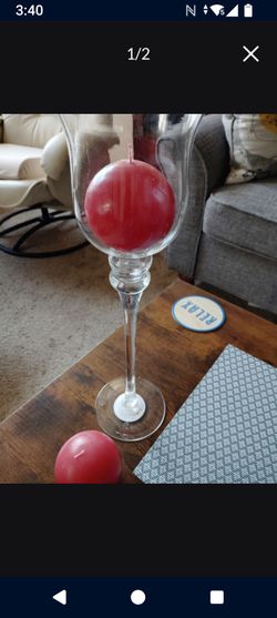 New Tall Glass Candle Holder With 2 New Candles