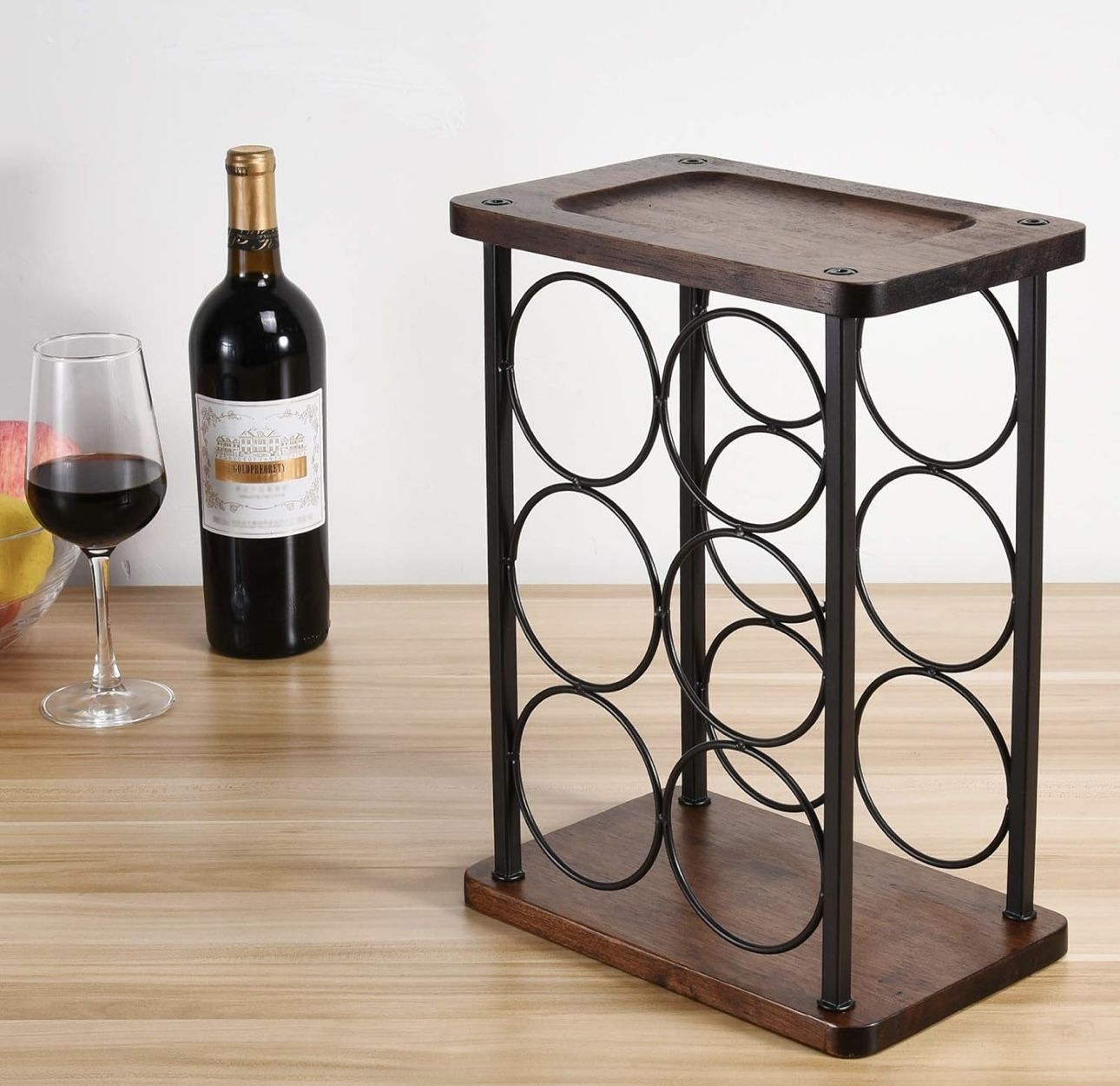 Wine Rack, Wood Wine Bottle Holder, Perfect for Home Decor & Kitchen Storage Rack, Bar, Cellar, Cabinet, Pantry, etc (Hold 6 Bottles)