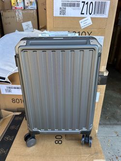 Carry On 20” Zipperless Suitcase, Aluminum Frame, Charcoal Metallic, 20" Carry On Luggage, 100% PC Hard Shell, 8010S Aluminum Frame, 8 Spinner Wheels