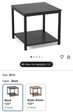 Side Table 20 Inch Square, 2-Tier Coffee Tea End Table Nightstands for Sofa Couch Bed, Metal Wood Accent Modern Simple Industrial Style Side Table for