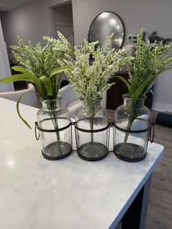 Decorative Vase Set With Faux Floral Stems