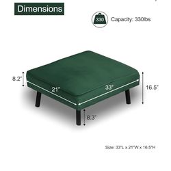 Velvet Ottoman, Foot Stool for Living Room, Square Ottoman Chair with Metal Legs, Foot Rest for Bedroom, Indoors, Green