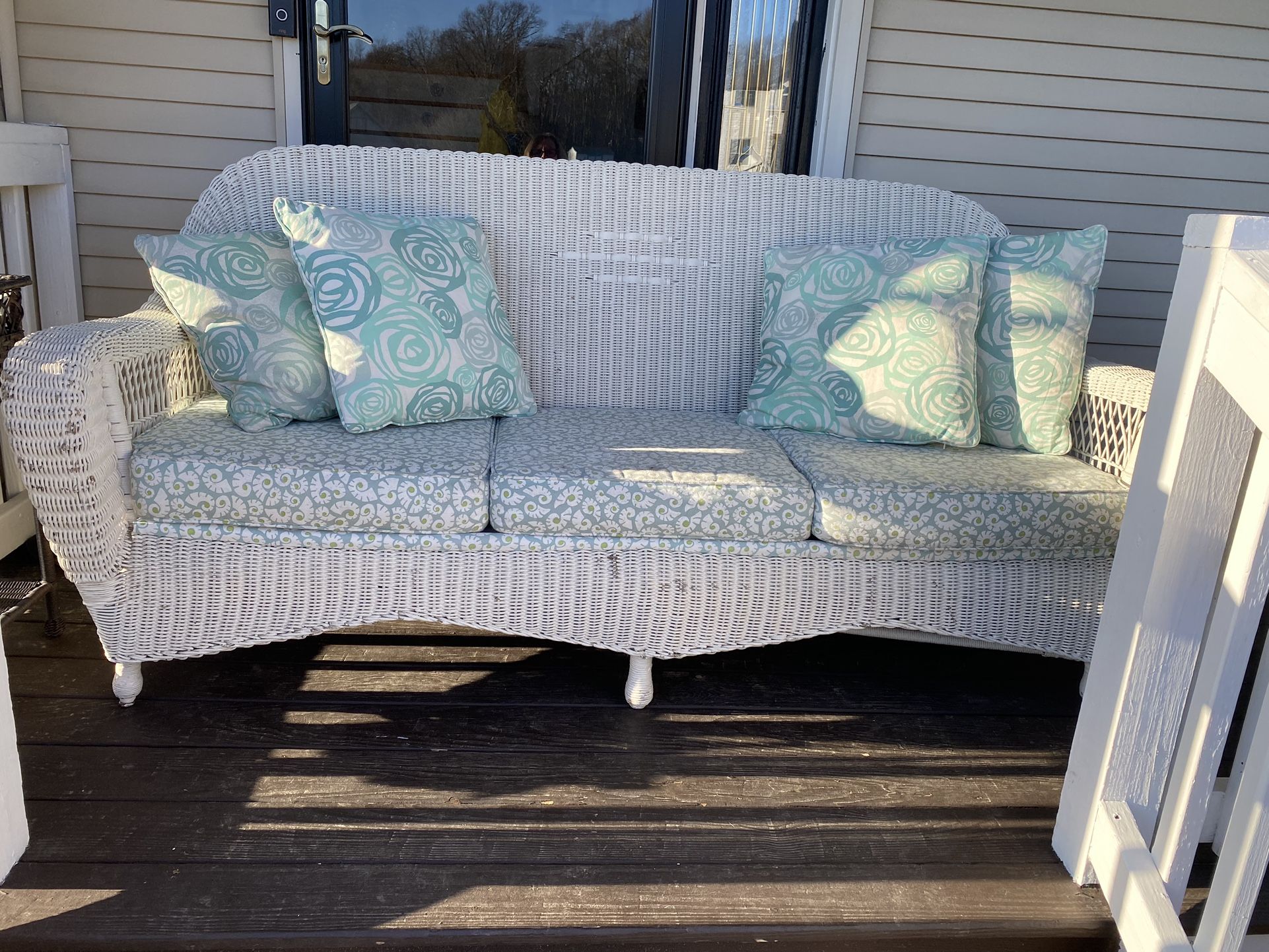 Antique Wicker Rattan Couch And Chair 