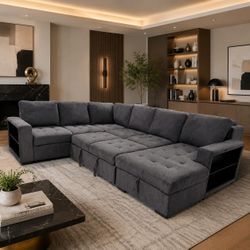 Dark gray sectional sleeper sofa with pull out bed modern | living room furniture