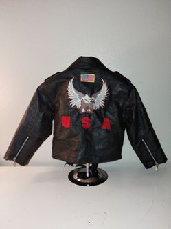 Habitat Outdoor 5T Black Faux Leather Motorcycle Jacket Full Zip Belted Eagle