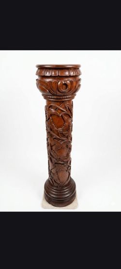 Vintage Asian Carved Monkey Pod Wood Pedestal / Column