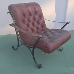 MCM Woodard Brass & Leather Tufted Rocker Chair