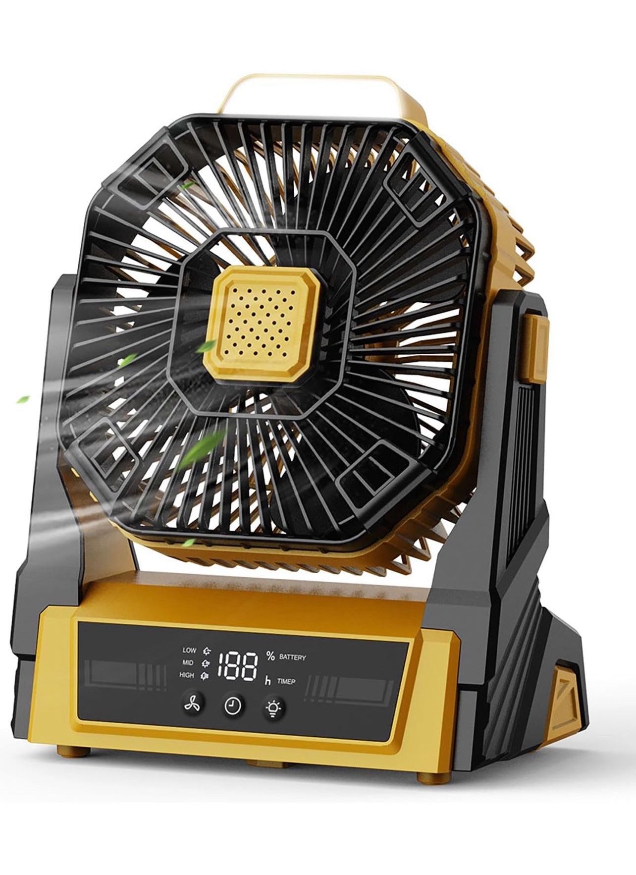 Camping Fan with LED Lantern, 20000mAh Rechargeable Battery Operated Outdoor Tent Fan with Light & Hanging Hook, 3 Speeds, Personal USB Desk Fan for C