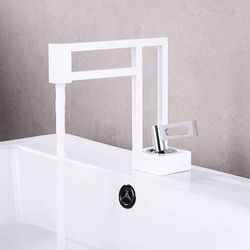 Single Handle White & Chrome Geometric Bathroom Sink Faucet Single Hole Solid Brass Architectural Design