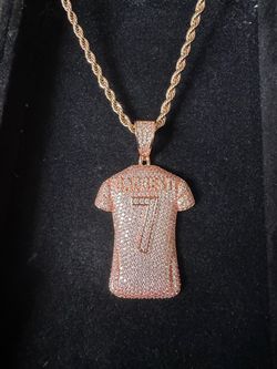 🔥 Rose Gold Iced Out #7 Jersey Pendant + Rope Chain
