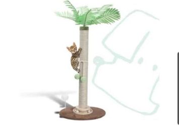 Pomesea Cat Scratching Post 34 Inch with Rotating Turntable and Removable Hanging Ball, Brown Base