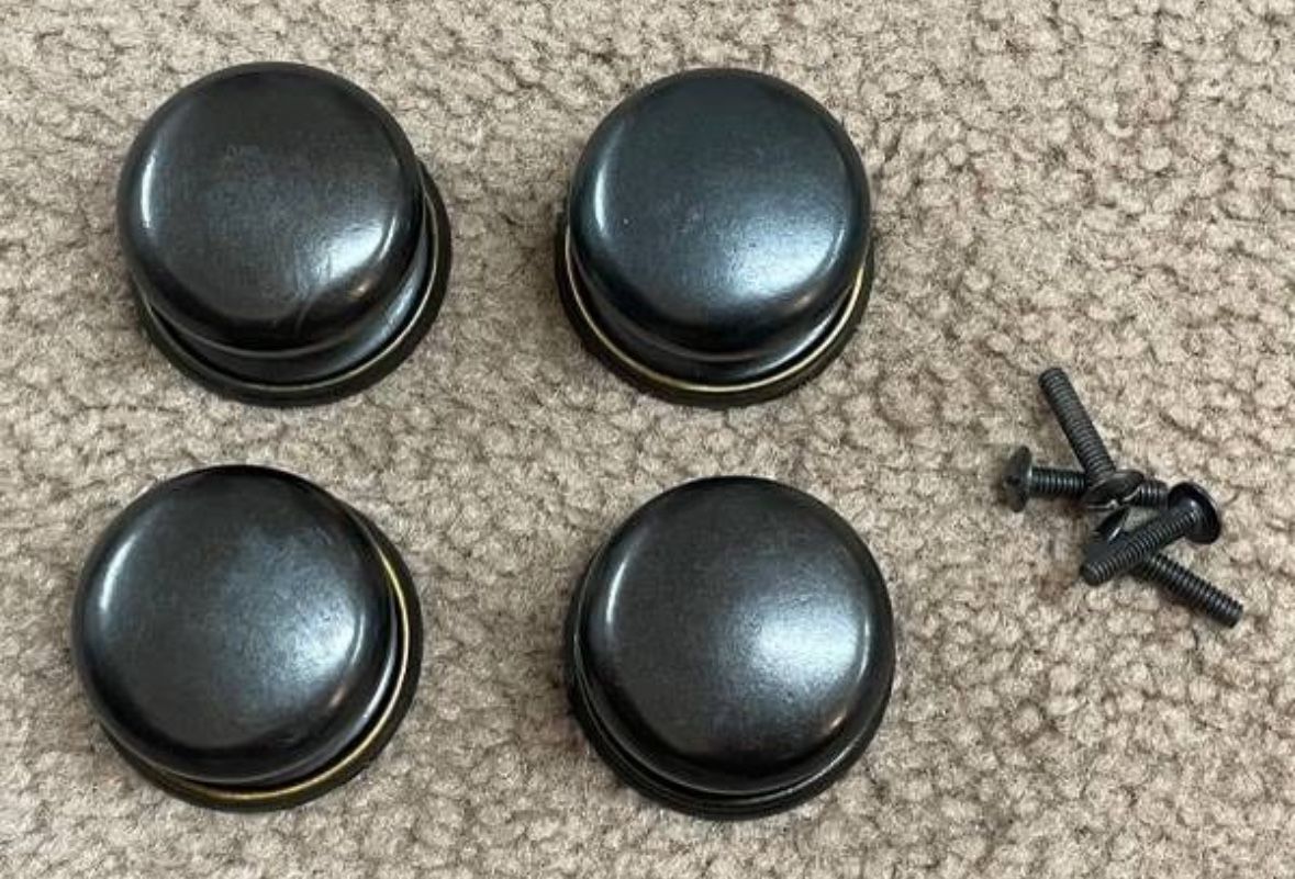 Vintage Set Of 4 Round Metal With Trim Of Gold Drop Bail Pull Handles Knobs With Screws DIY Project