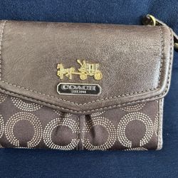 COACH Madison Op Art Dotted Medium Wallet Signature Bifold Leather Canvas Brown