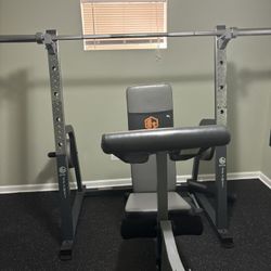 GYM WORKOUT RACK+BENCH+BARBELL 