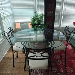 Round Glass Metal Table With 4 Chairs