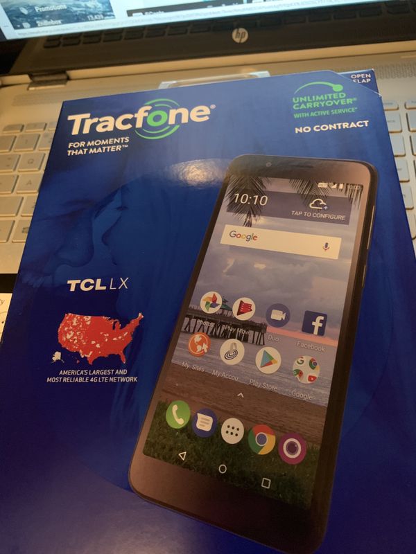 Tracfone tcl phone with 1 year service 1500 min text internet for sale