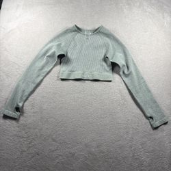 White Fox Women's XS Green Long Sleeve Crop Top Shirt Active Gym #576