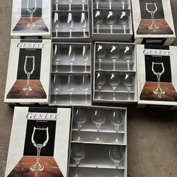 Geneve 12 Champagne Flute, 12 Wine, 6 Goblet Glasses Gold Rimmed Fine Lead Crystal by Bohemia, each set of 6 listed at $15. Total $75 