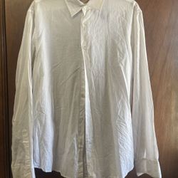 JOHN VARVATOS Men’s White Dress Shirt Lightweight - 100% Cotton - Size M
