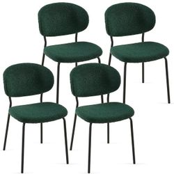 Bouclé Fabric Dining Chairs Set of 4 – Modern Style (Dark Green | Brand New | Assembled)