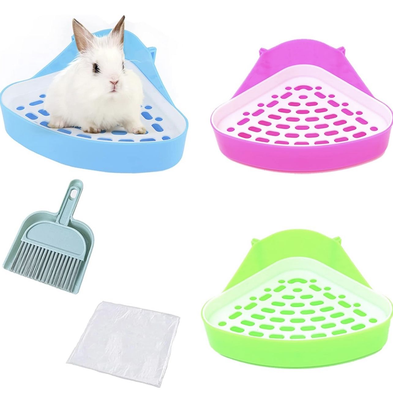 3 pcs Triangle Rabbit Litter Tray, Guinea Pig Training Corner Small Animal Toilet Potty Chinchilla Potty Box with Mini Broom & Dustpan, Disposable Cag