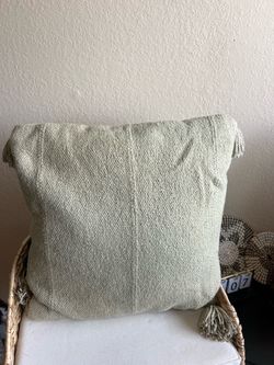 Set of 2 - Sage Green Woven Throw Pillow with Tassels