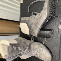 Calvin Klein Suede Faux Fur  block heel boots Size 10M