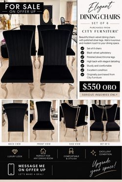 ✨ Set of 6 Black Velvet Dining Chairs – City Furniture