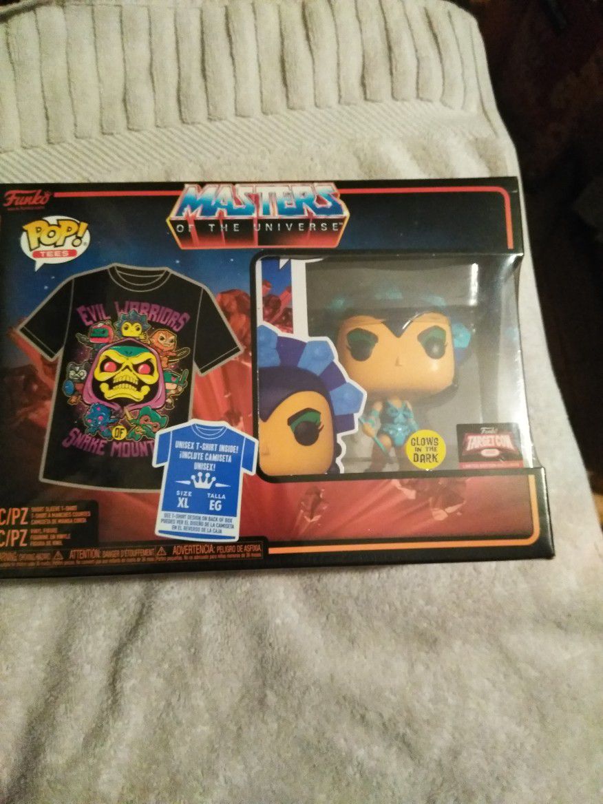 Funko Pop Tees Masters Of The Universe Evil Lyn Glow In The Dark Figure And XL Tee Shirt Limited Edition Target.Con 2022
