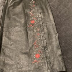 $40-New Soft Embroidered Leather Maxi Skirt 