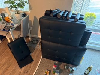 Black Faux Leather Tufted Sofa Disassembled