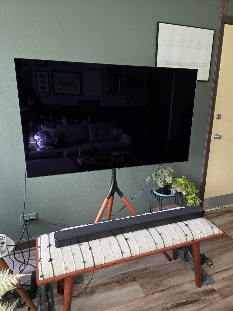 LG Oled TV, Sound Bar, And Stand