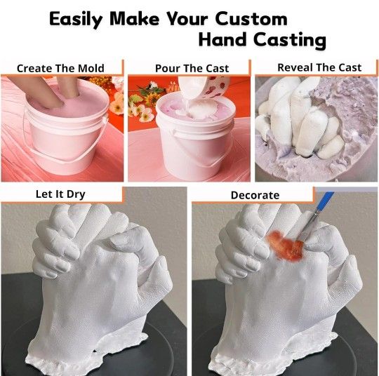 Hand Casting Kit - Hand Mold Kit Couples for Family Plaster Hand Mold Casting Kit with Practice Kit, DIY Birthday Gifts for Women Wedding Gifts for Hi