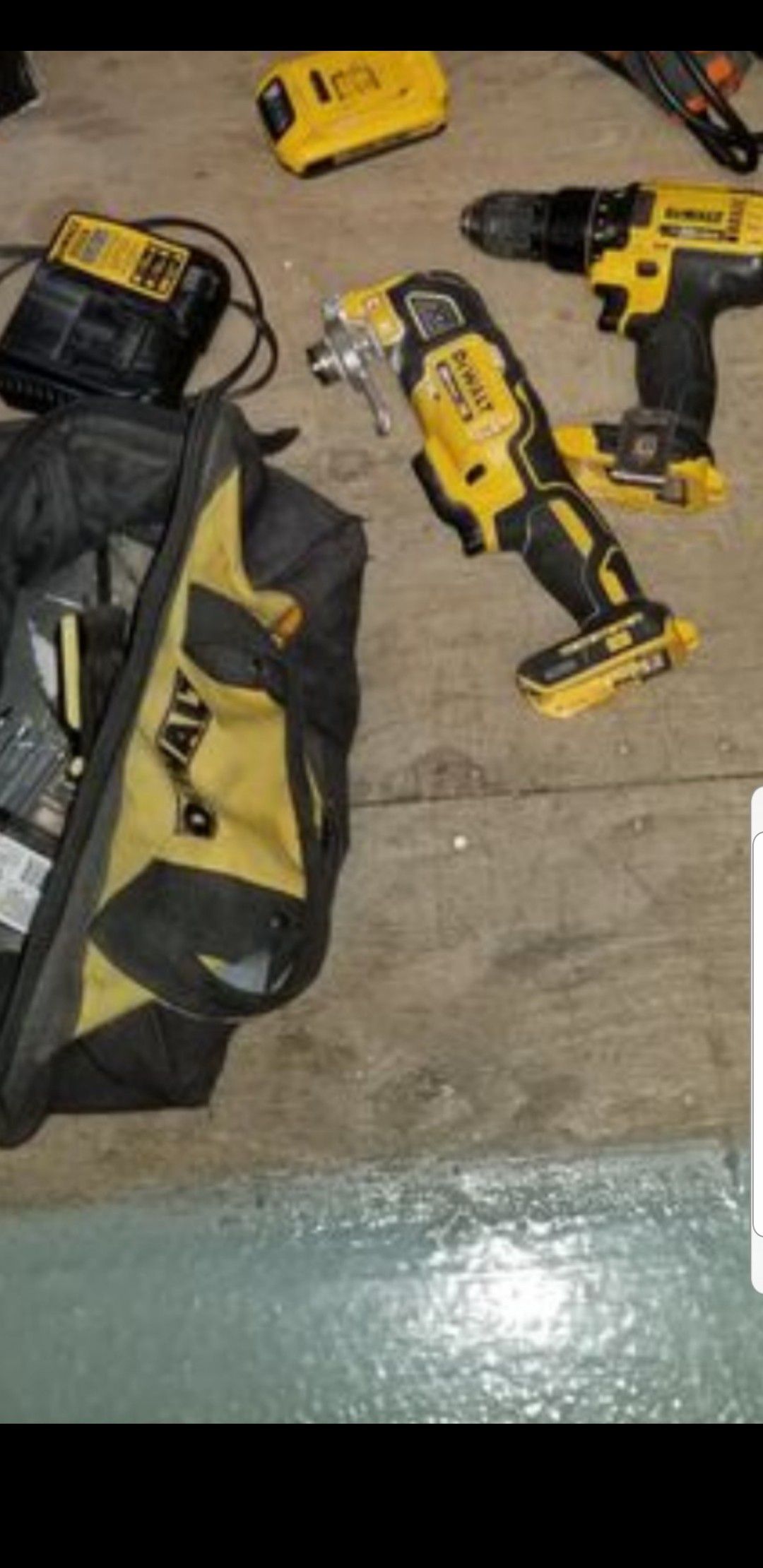 Dewalt power tools with battery and charger and bag