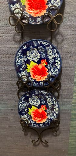Blue Floral Ceramic Decorative Plates Set of 3