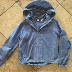 Eddie Bauer Light Denim Blue Hooded Jacket Front Zip Up With Pockets Large