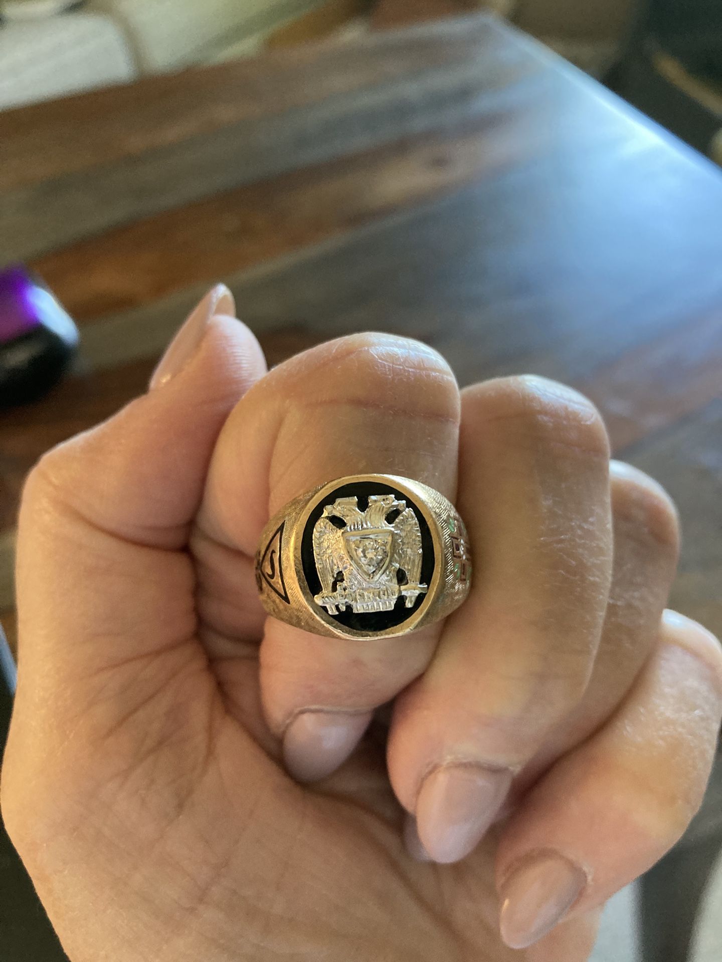 14k Masonic 32nd Degree ring w/1/4ct Diamond