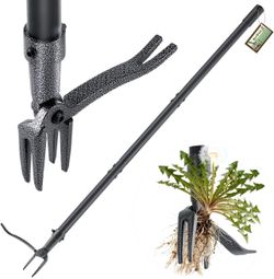 Stand Up Weed Puller Tool, 46" Adjustable All-Metal Long Handle Weeder with 4-Claw Steel Head, Remove Weeds by Roots Without Bending or Kneeling, Heav