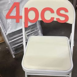 4 Pack Leather Padded Folding Chair, Indoor Outdoor Portable Stackable Commercial Seat with Steel Frame, Capacity for Home, Office, Party, Comfy, Whit