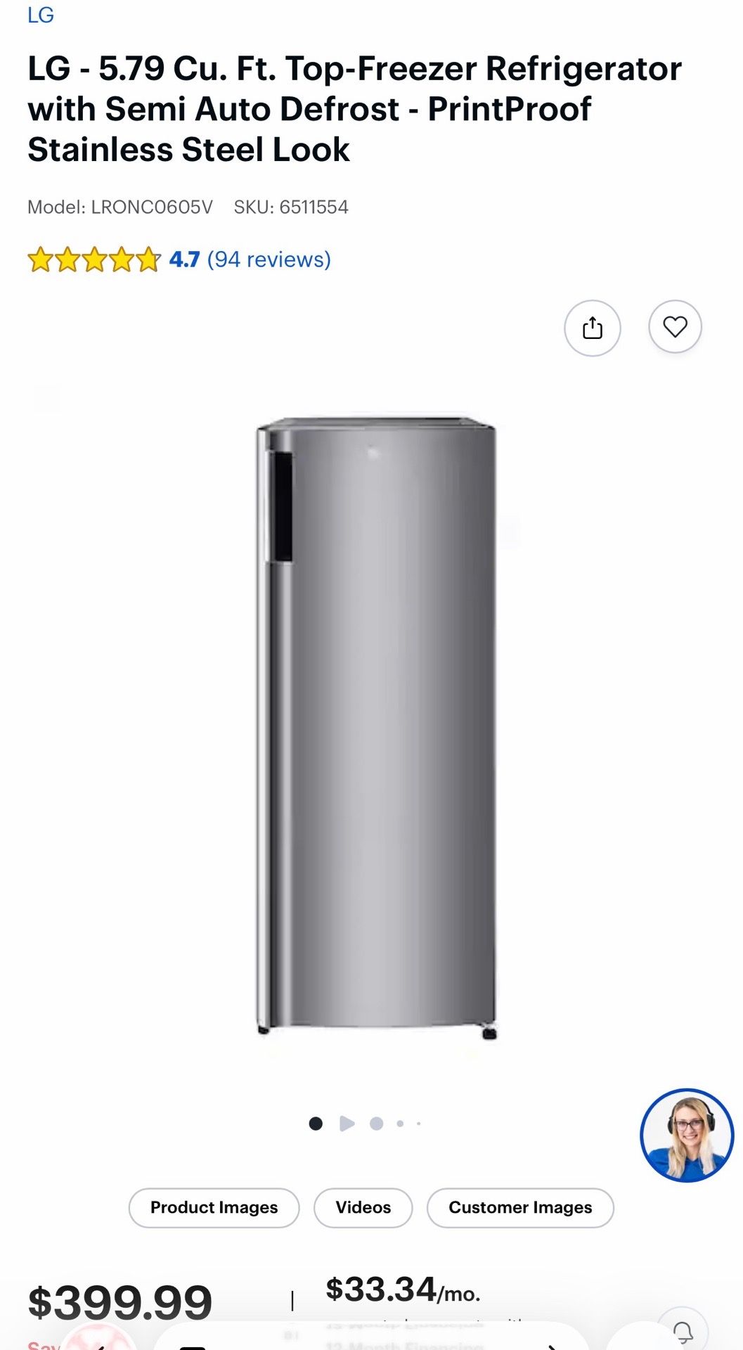 LG - 5.79 Cu. Freezer and Refrigerator